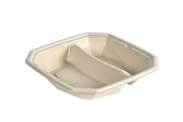 Schale 22x22cm, 2-geteilt, 520/340ml, aus Zuckerrohrfasern